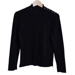 White House Black Market Sweater Mock Neck Ribbed Black Gold Women's Medium